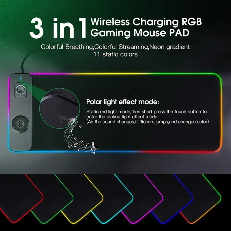 Mouse Pad RGB XL con Carga Inalámbrica — LuxuGlow